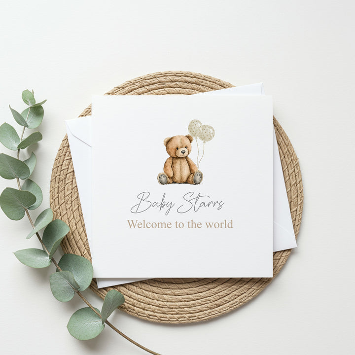 Personalised Beige Teddy Baby Shower Card