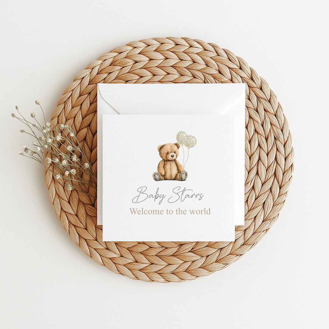 Personalised Beige Teddy Baby Shower Card