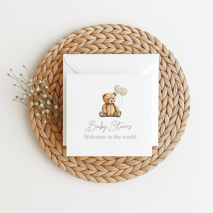 Personalised Beige Teddy Baby Shower Card