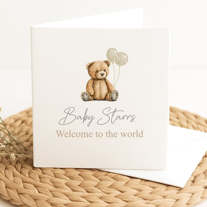 Personalised Beige Teddy Baby Shower Card