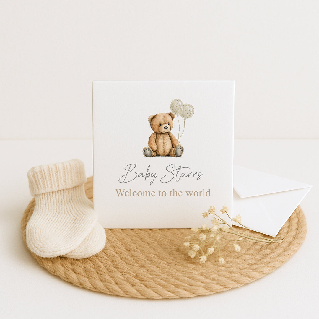 Personalised Beige Teddy Baby Shower Card