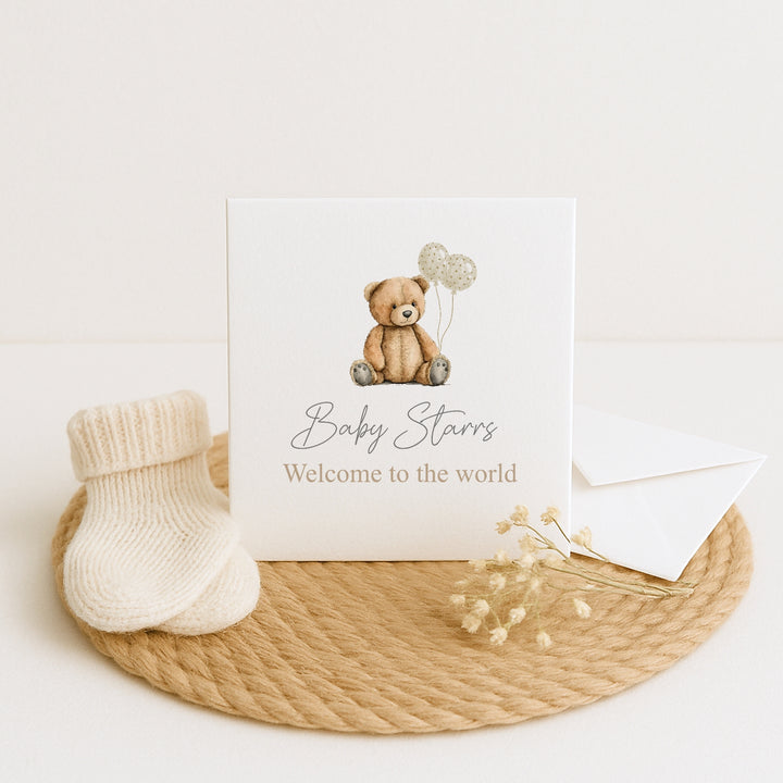 Personalised Beige Teddy Baby Shower Card
