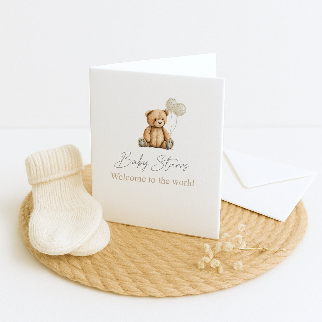 Personalised Beige Teddy Baby Shower Card