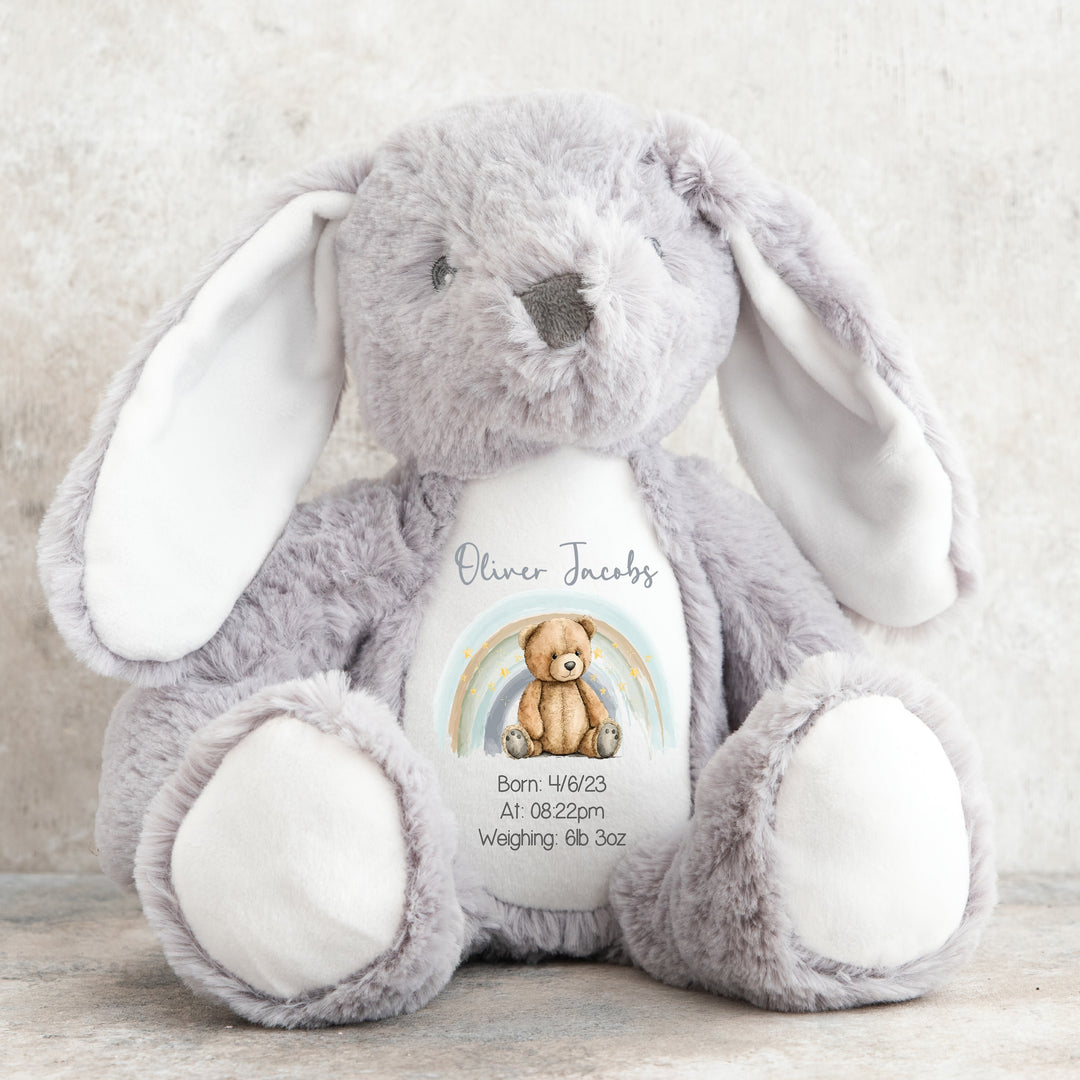 Personalised Blue Teddy Rainbow Birth Announcement Teddy
