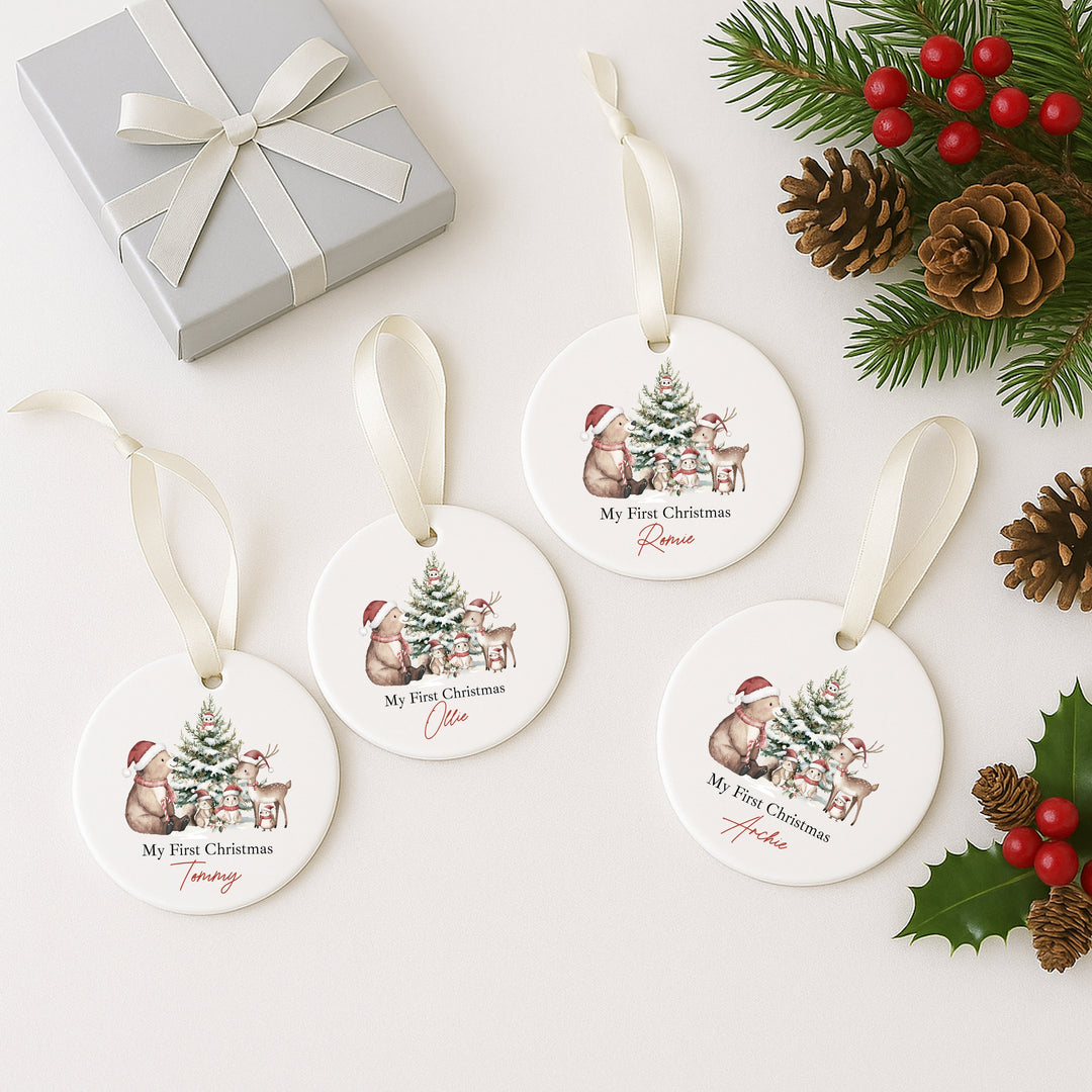 Personalised Bear Woodlands Christmas Bauble