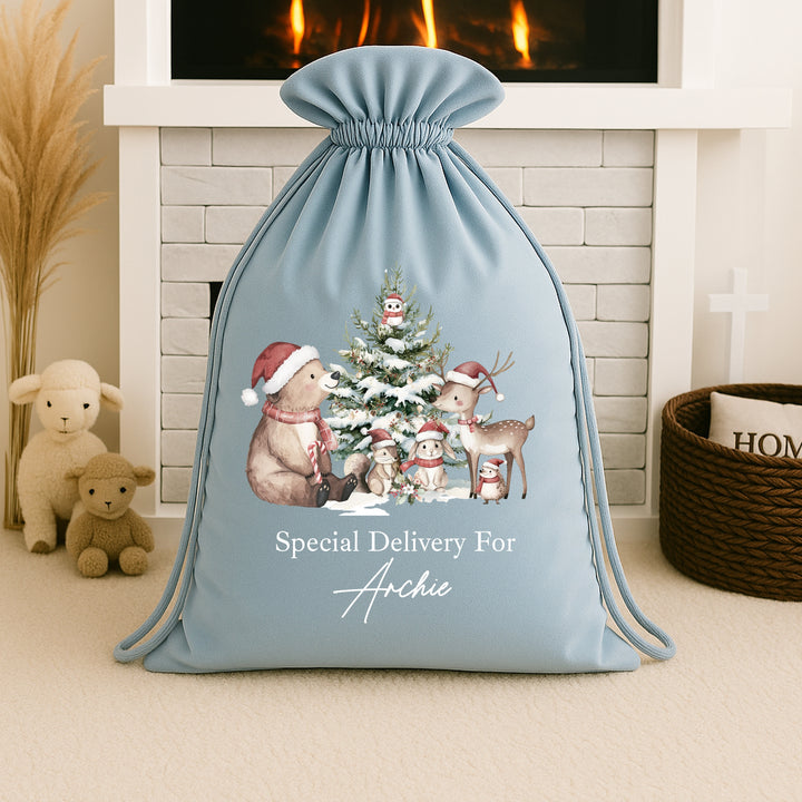 Personalised Woodlands Bears Christmas Stocking or Santa Sack