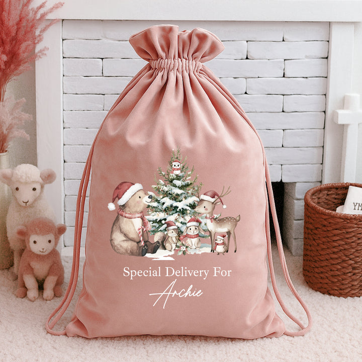 Personalised Woodlands Bears Christmas Stocking or Santa Sack
