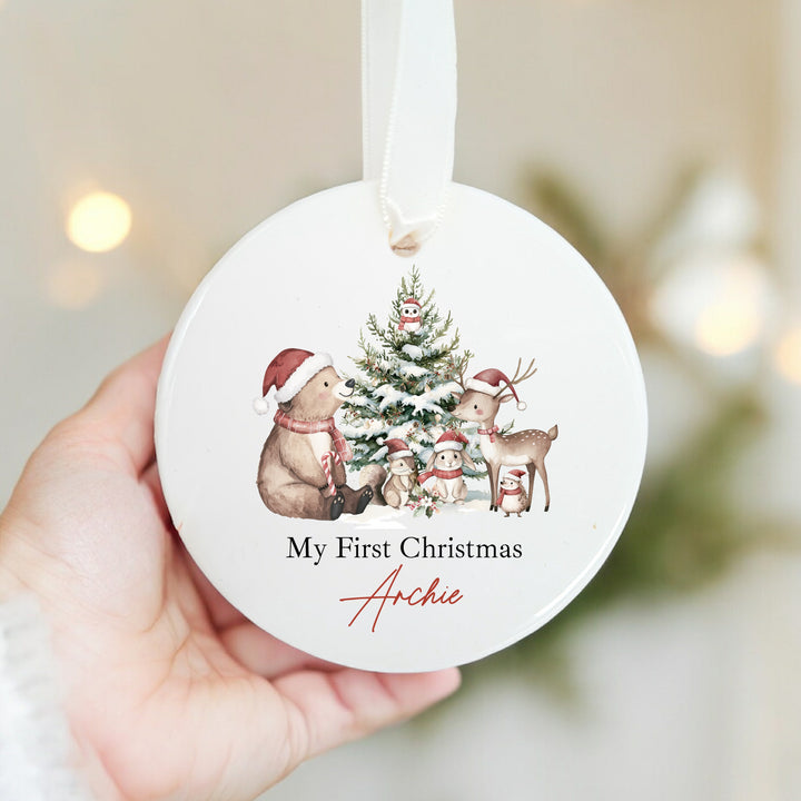 Personalised Bear Woodlands Christmas Bauble