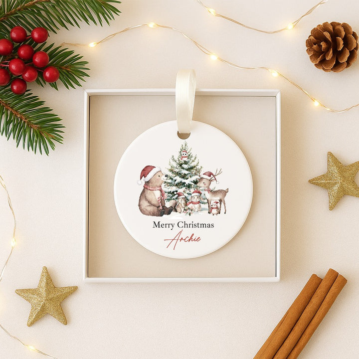 Personalised Bear Woodlands Christmas Bauble