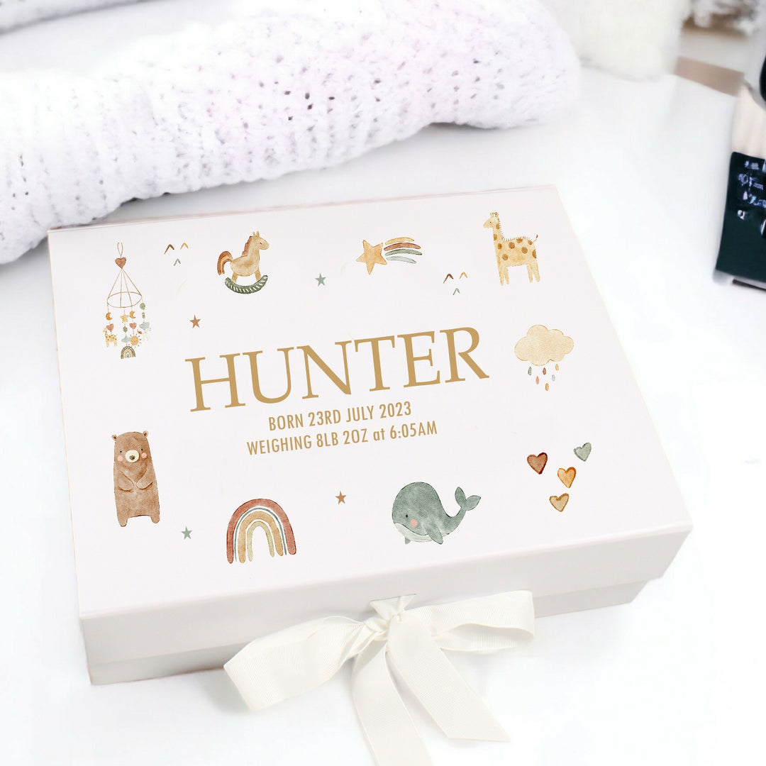 Personalised Beige Animal Baby Box