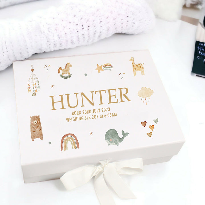 Personalised Beige Animal Baby Box