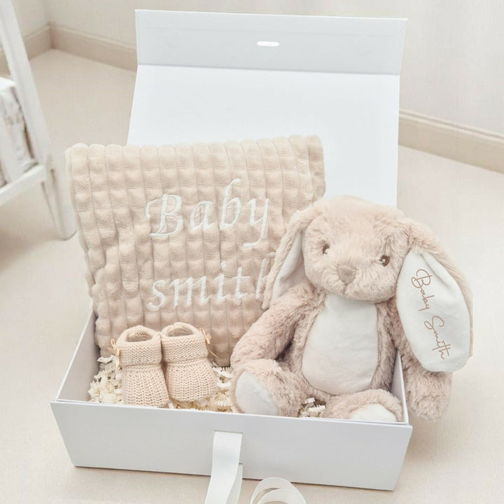 Unisex Beige Blanket and Teddy Personalised Gift Hamper Set