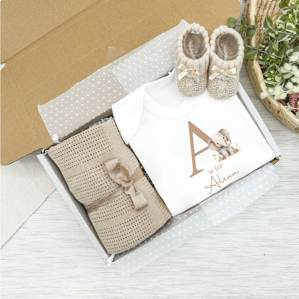 Personalised Elephant Initial Clothing Hamper Set