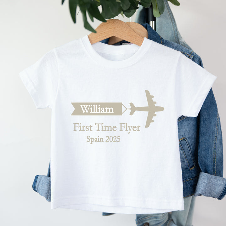 Personalised Beige First Time Flyer Baby Vest/T-shirt