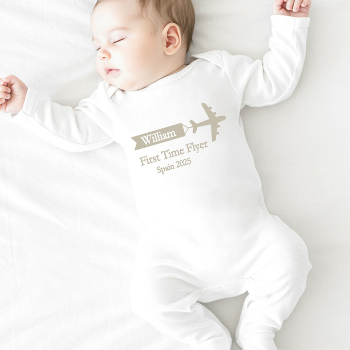 Personalised Beige First Time Flyer Baby Vest/T-shirt