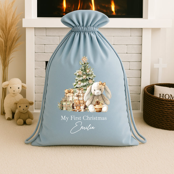 Personalised Beige Bunny Christmas Stocking or Santa Sack