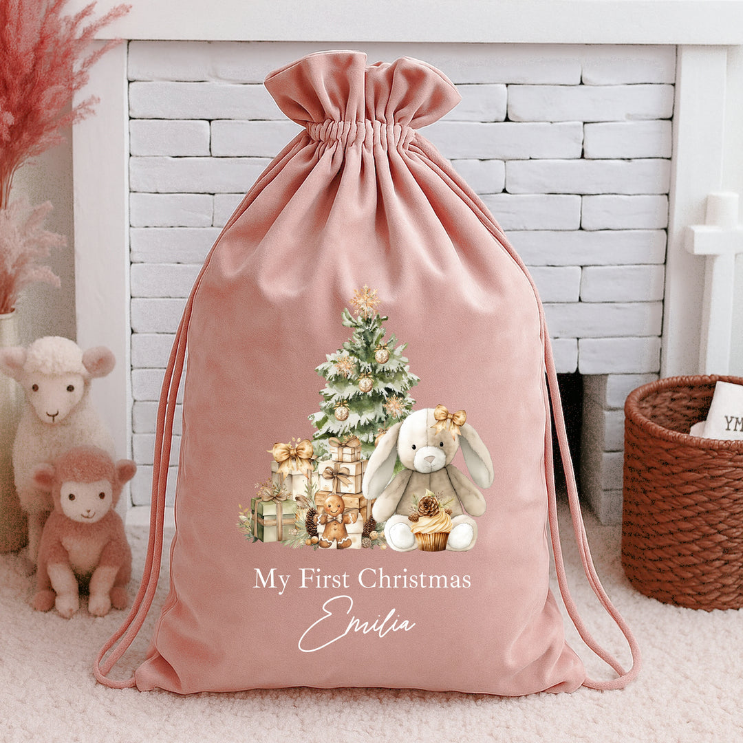 Personalised Beige Bunny Christmas Stocking or Santa Sack