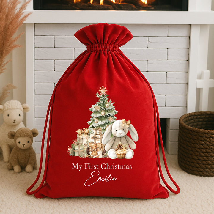 Personalised Beige Bunny Christmas Stocking or Santa Sack