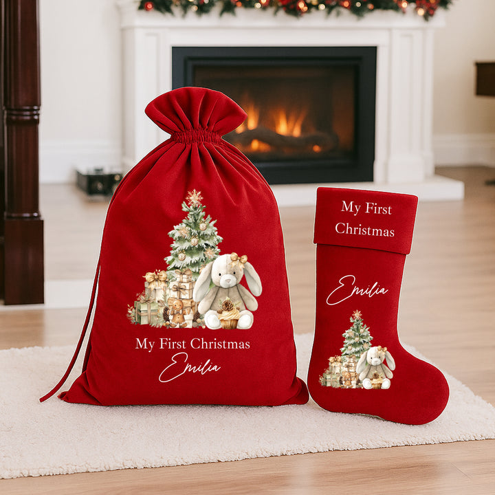 Personalised Beige Bunny Christmas Stocking or Santa Sack