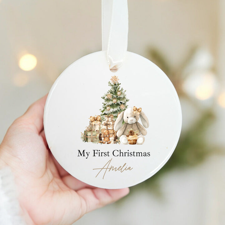 Personalised Beige Bunny Christmas Bauble