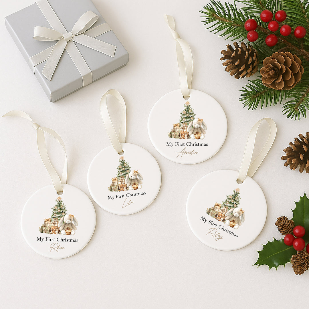 Personalised Beige Bunny Christmas Bauble