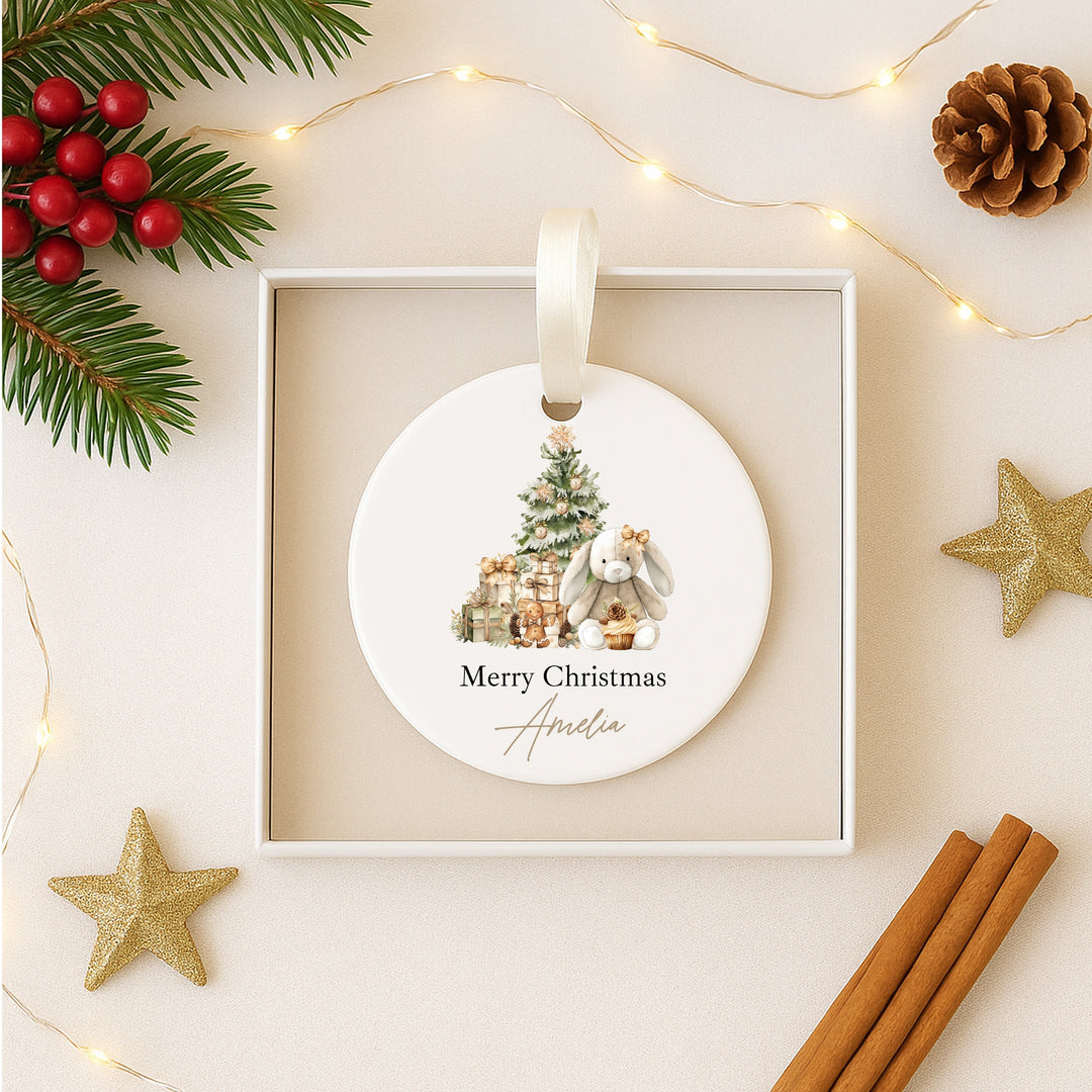Personalised Beige Bunny Christmas Bauble