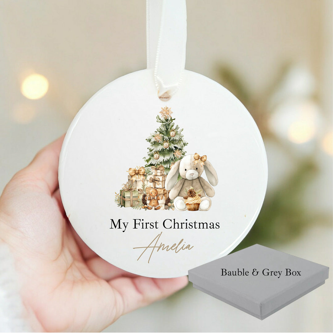 Personalised Beige Bunny Christmas Bauble