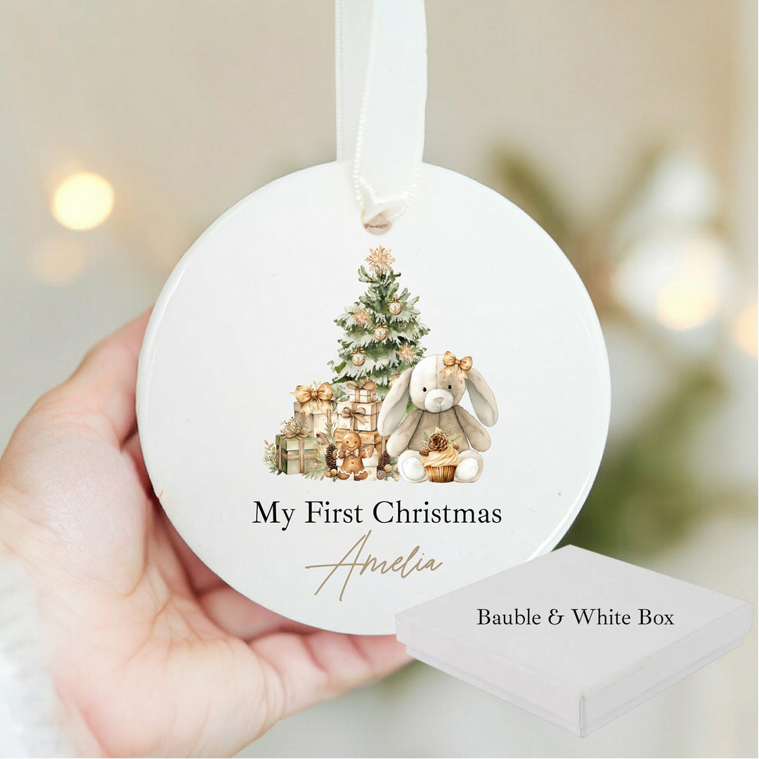 Personalised Beige Bunny Christmas Bauble