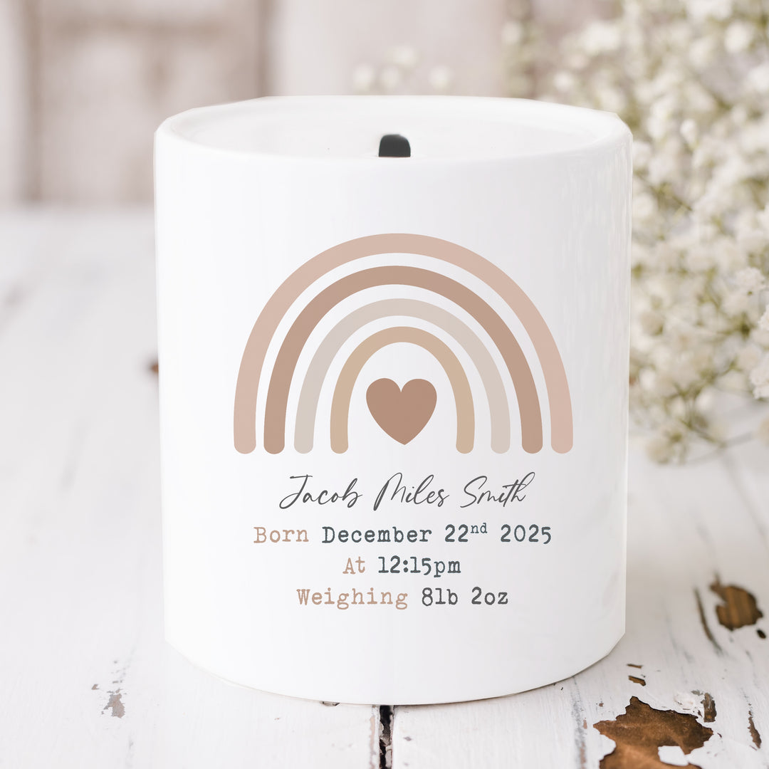 Personalised Beige Rainbow Ceramic Money Box