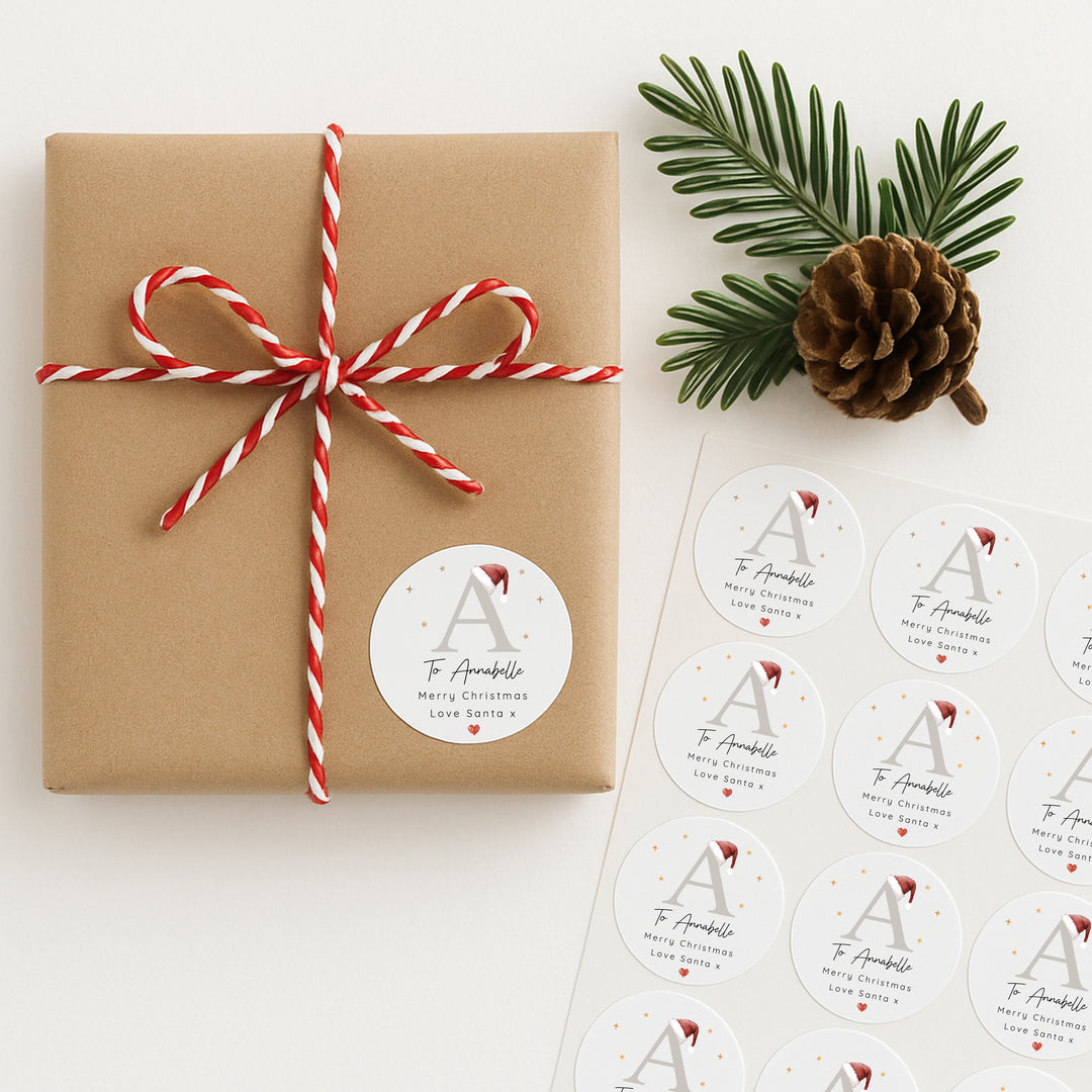 Personalised Christmas Beige Initial Stickers