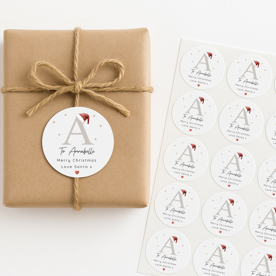Personalised Christmas Beige Initial Stickers