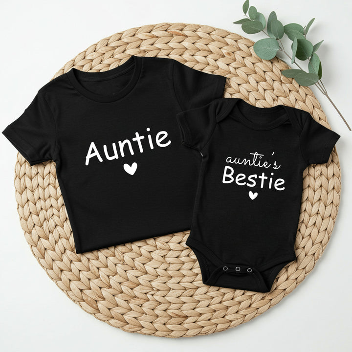 Aunties Bestie Black Heart Matching Outfits