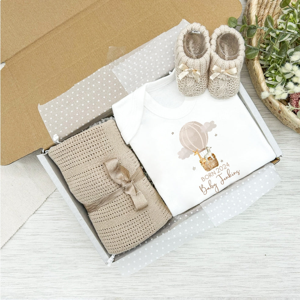 Personalised Beige Hotair Balloon Clothing Hamper Set