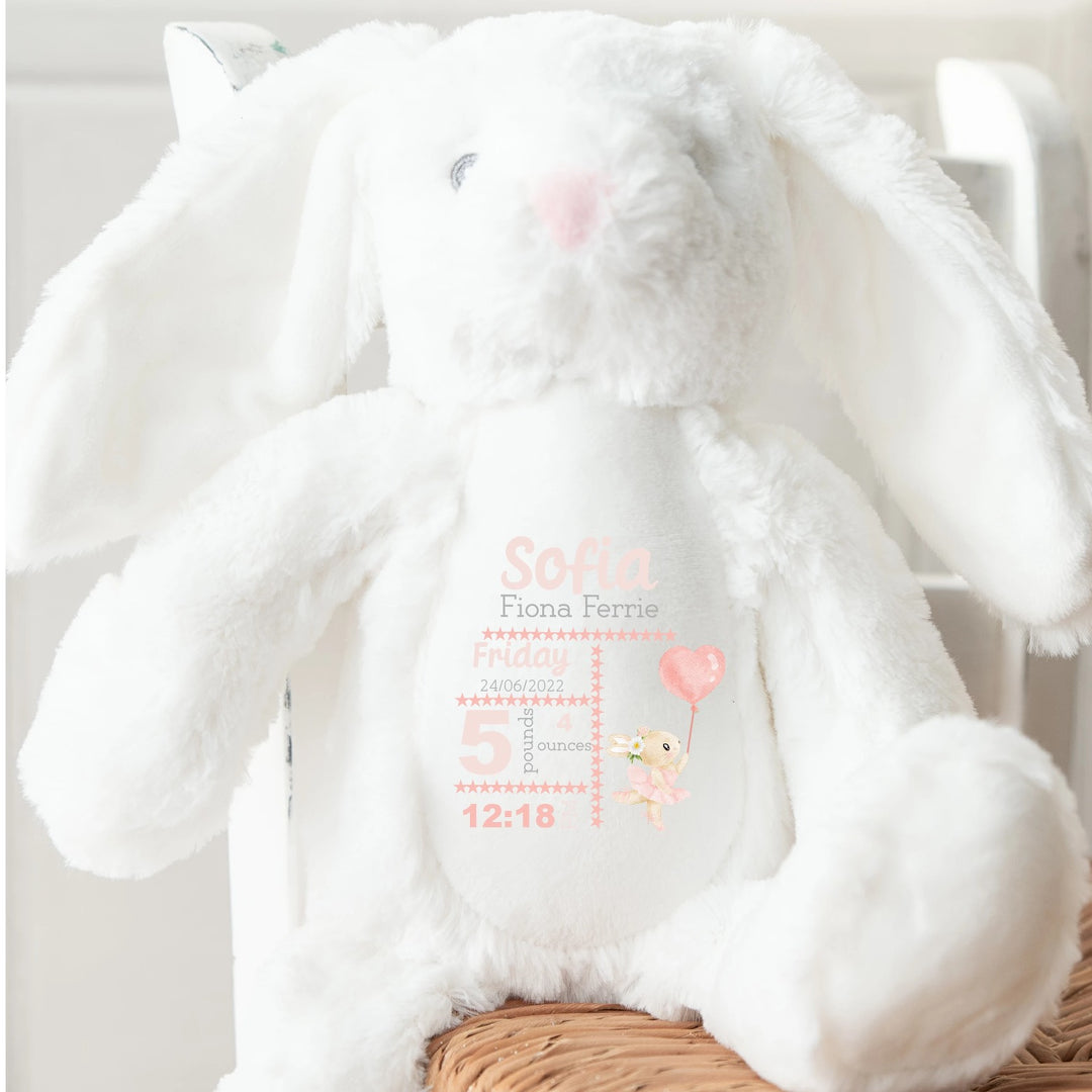 Personalised Pink Ballerina Bunny Birth Announcement Bunny/Teddy