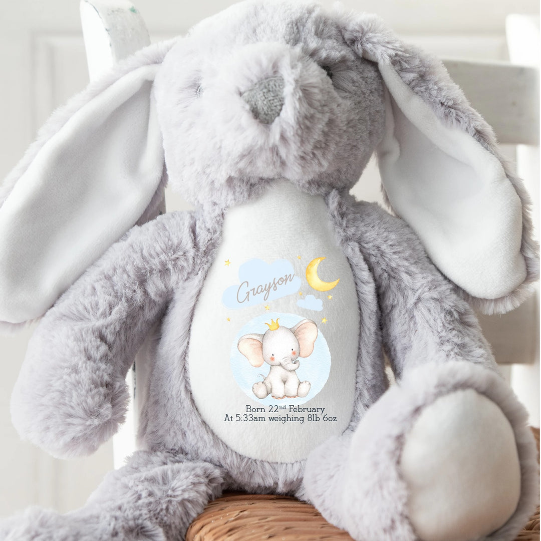 Personalised Boys Blue Elephant Birth Announcement