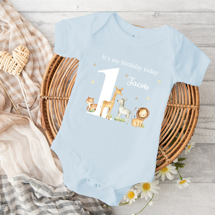 Personalised Jungle Animals Blue Birthday Vest