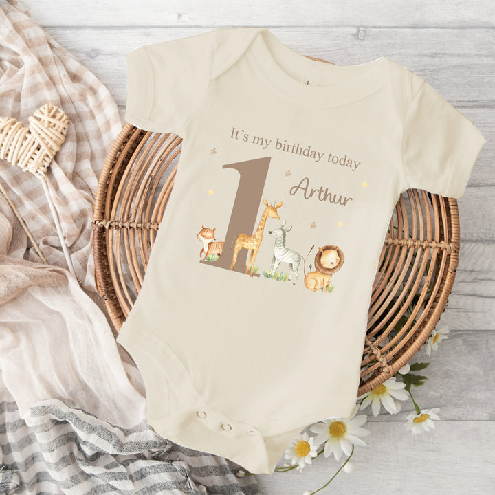 Personalised Jungle Animals Beige Birthday Vest