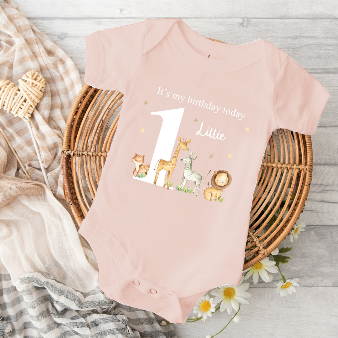 Personalised Jungle Animals Pink Birthday Vest