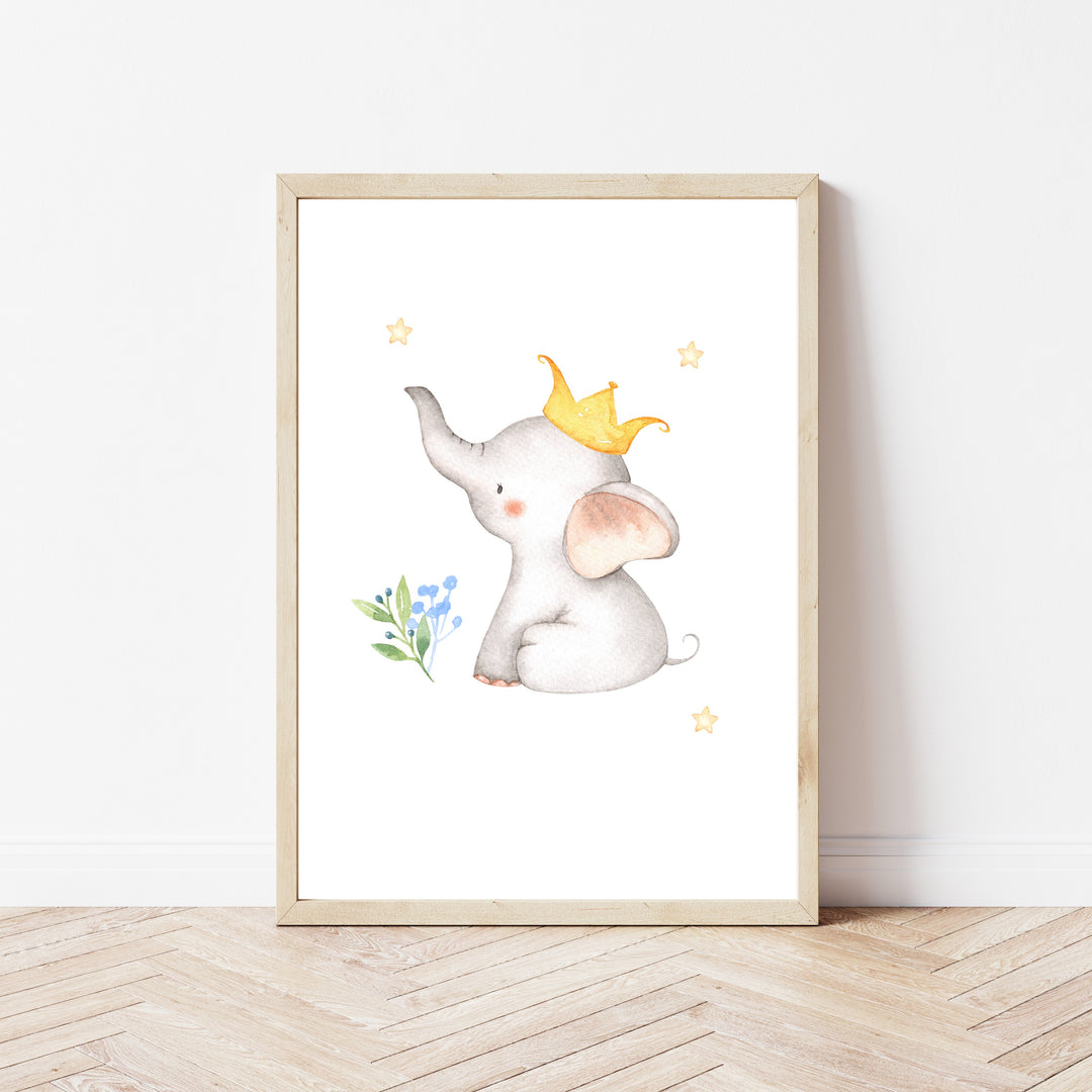 Personalised Blue Elephant Birth Stats Set of 3 Wall Art