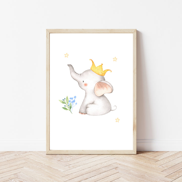 Personalised Blue Elephant Birth Stats Set of 3 Wall Art