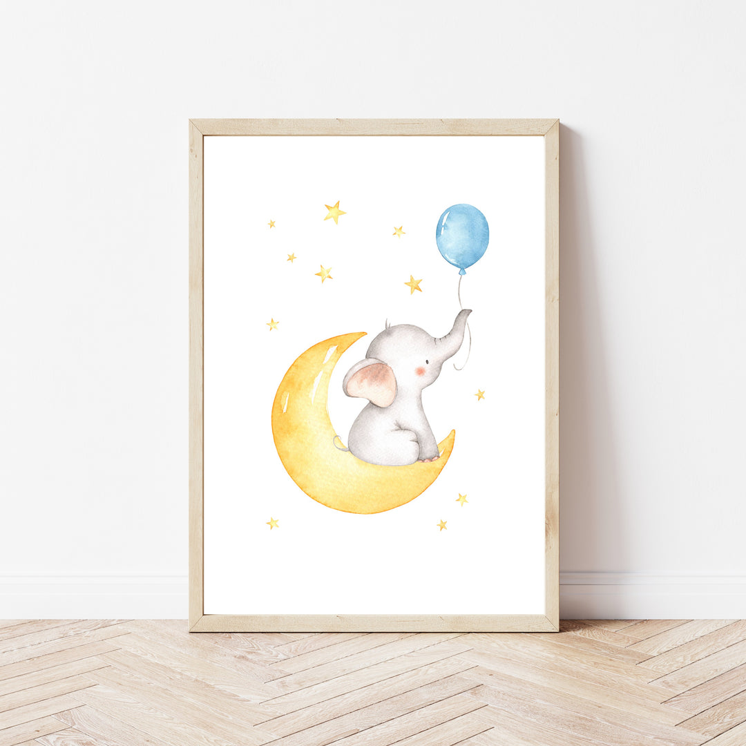 Personalised Blue Elephant Birth Stats Set of 3 Wall Art