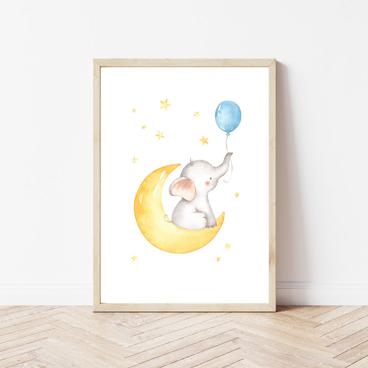 Personalised Blue Elephant Birth Stats Set of 3 Wall Art