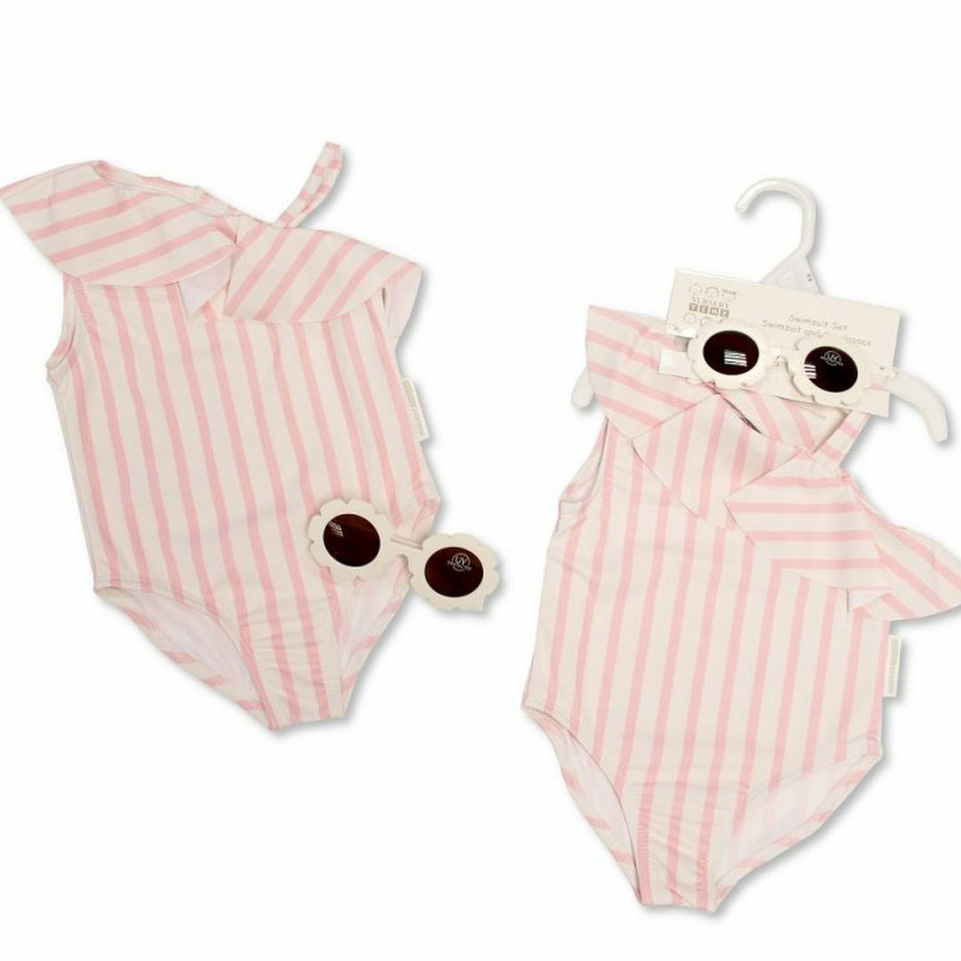 Girls Ruffle Neck Swimsuit & Sunglasses