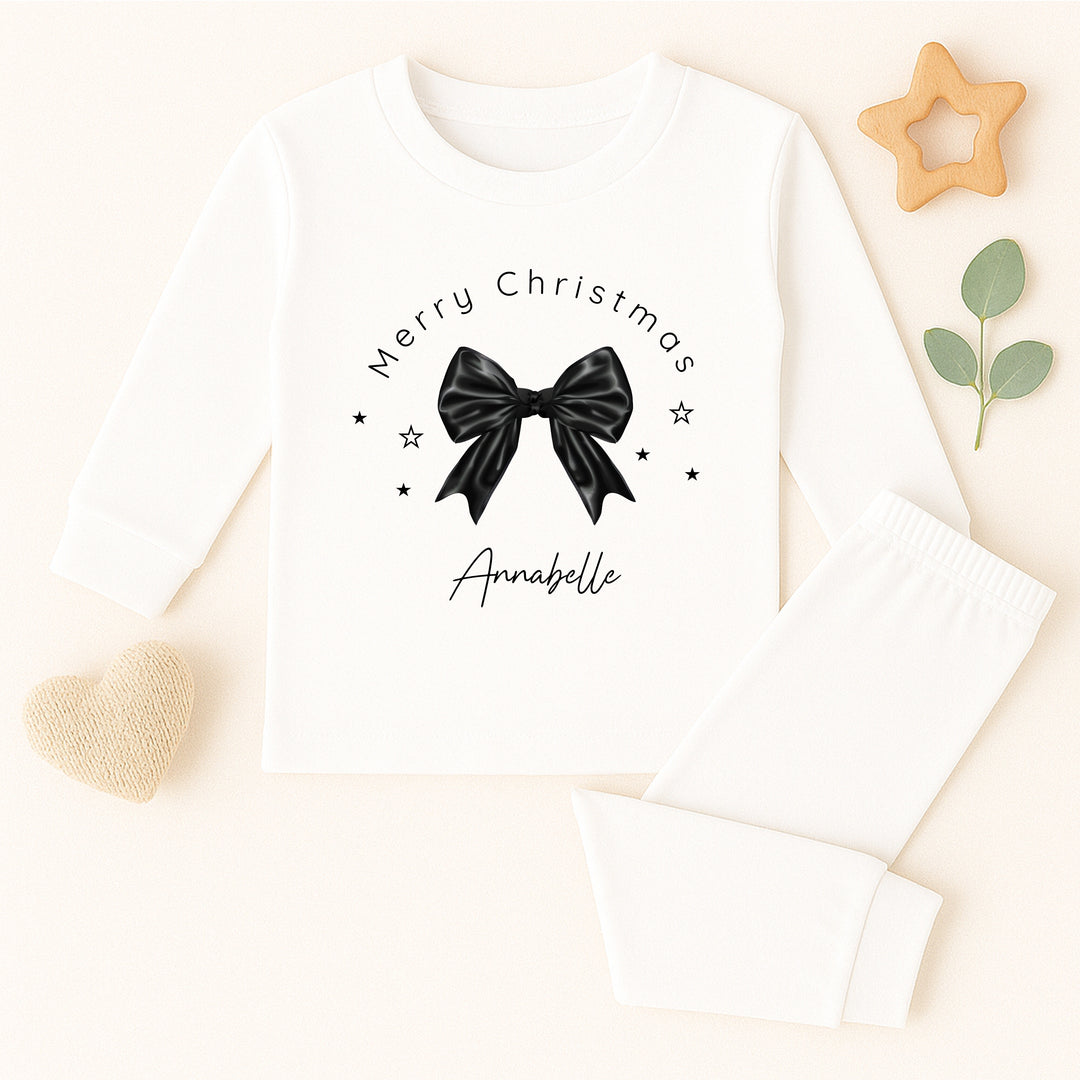 Personalised Black Bow Christmas Pyjamas