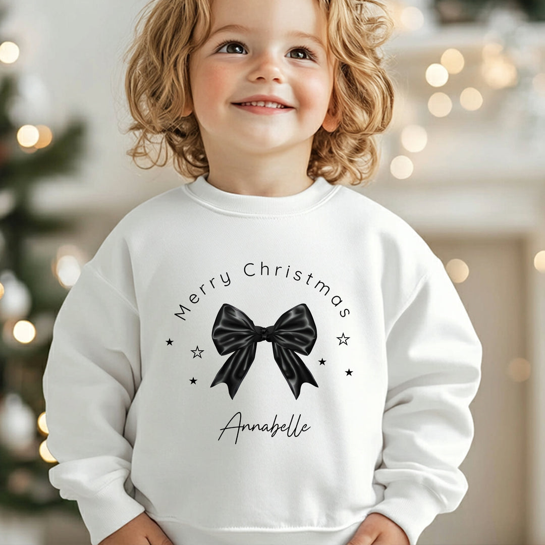 Personalised Kids Black Bow Christmas Jumper