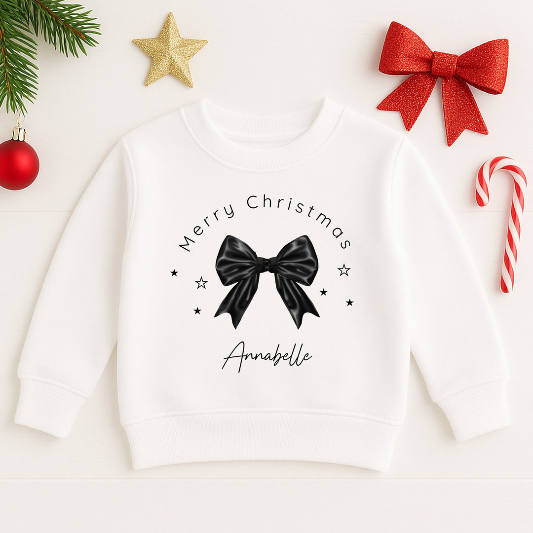 Personalised Kids Black Bow Christmas Jumper
