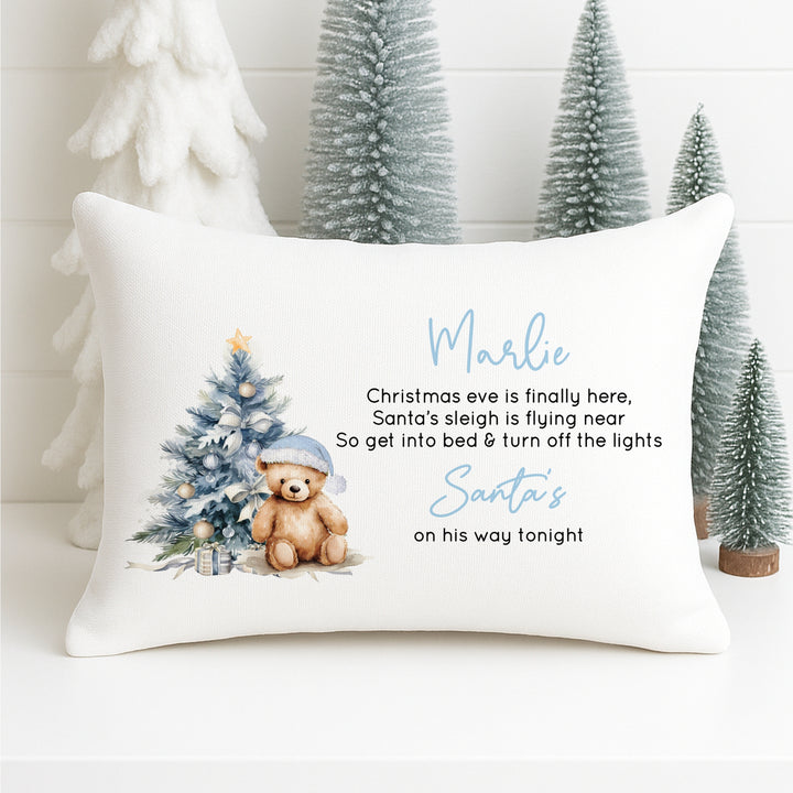 Personalised Blue Teddy Christmas Eve Pillow Case