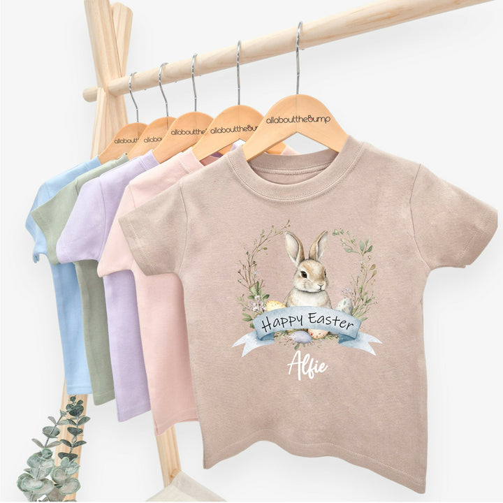 Personalised Blue Bunny Wreath Easter T-shirt
