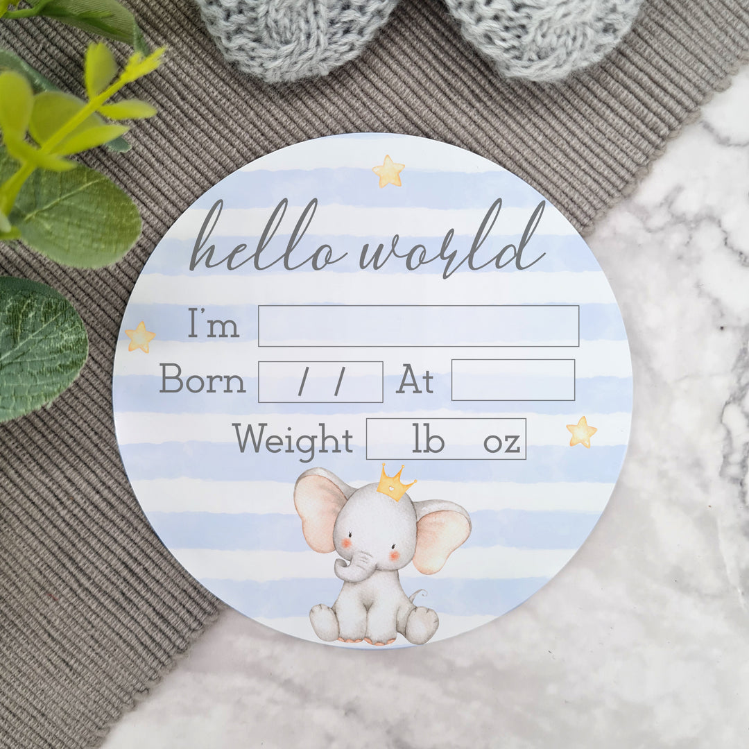 Personalised Hello World Blue Elephant Plaque