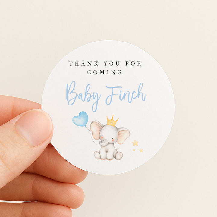 Personalised Blue Elephant Baby Shower Stickers